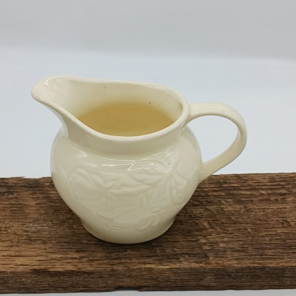 Vintage Pottery Ceramic Creamer Dairy Pitcher Embossed Roses Floral Cream